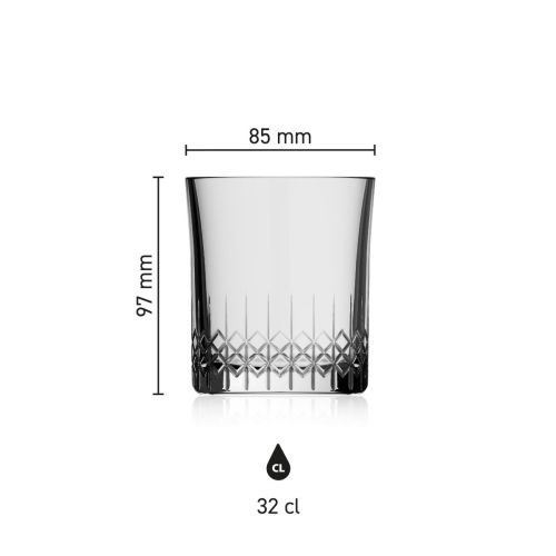 Dimensions of the Mao beer glass 32 cl. showing height, diameter and capacity in an infographic