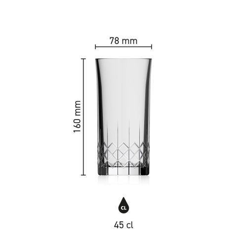 Dimensions of the Beer Glass Mao 45 cl. showing height, diameter and capacity in an infographic