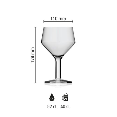 Maatvoering van het Bierglas Pater 52 cl. glas met hoogte, diameter en inhoud in infographic