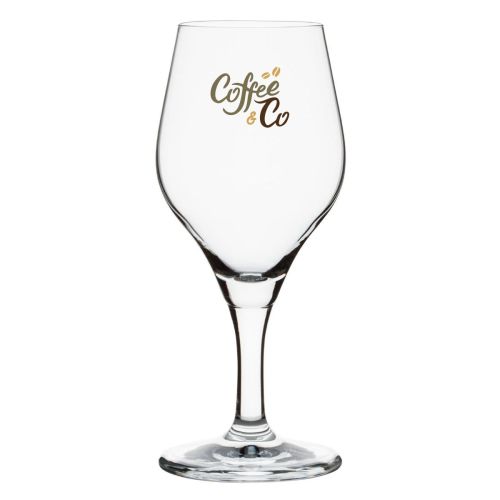 Beer glass Ronceva on foot 57 cl glass with multicoloured CoffeeCo logo on front panel