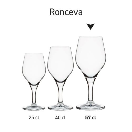 Beer glass Ronceva on foot 57 cl glass in series, multiple copies with different capacity sizes shown side by side