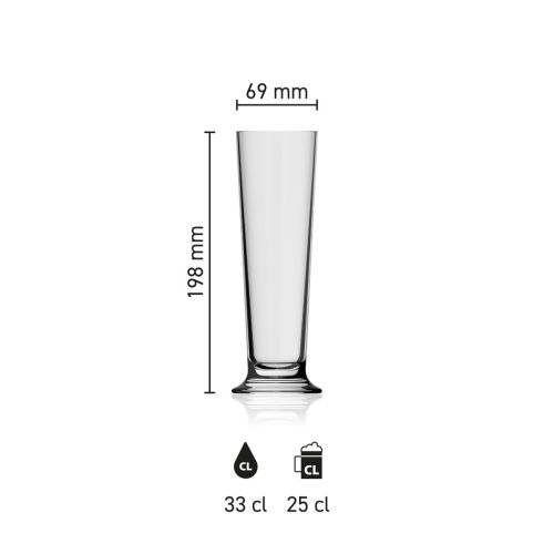 Maatvoering van het Bierglas Stange 33 cl glas met hoogte, diameter en inhoud in infographic