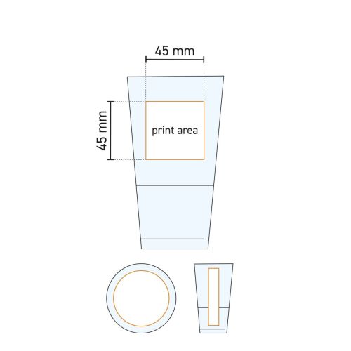 Technische werktekening van het Bierglas Vaasje 25 cl. met drukgebied-aanduiding
