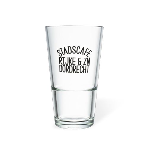 Bierglas Vaasje stapel 25 cl. met eenkleurig logo van Rijke & ZN Dordrecht op het voorpaneel