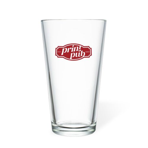 Beer Pint glass 34 cl. with one-coloured PrintPub logo on the front, printed in black.