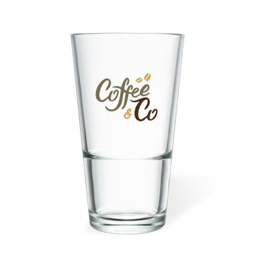 Beer Glass Vase Stack 34 cl glass with multicoloured CoffeeCo logo on front panel
