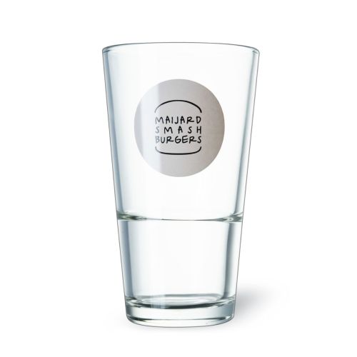 Beer Pint glass stackable 34 cl. with a multicoloured Maijardsmashburgers logo on the front