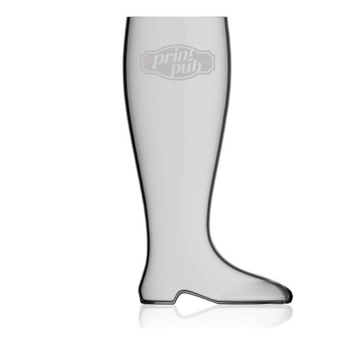 Bierlaars 2,0 liter glas met gegraveerd PrintPub-logo op het voorvlak