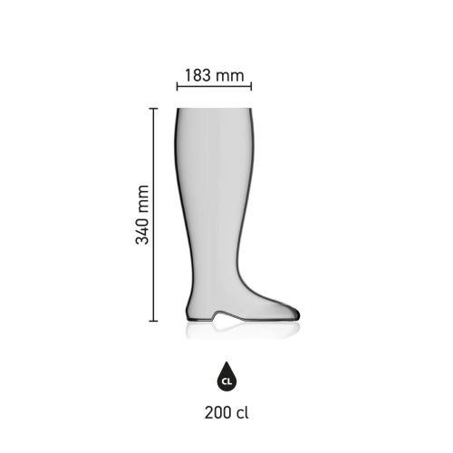 Maatvoering van de Bierlaars 2,0 liter glas met hoogte, diameter en inhoud in infographic
