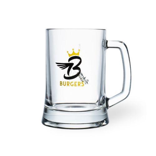 Bierpul Berlijn 50 cl glas met meerkleurig logo van B burgers op het voorpaneel