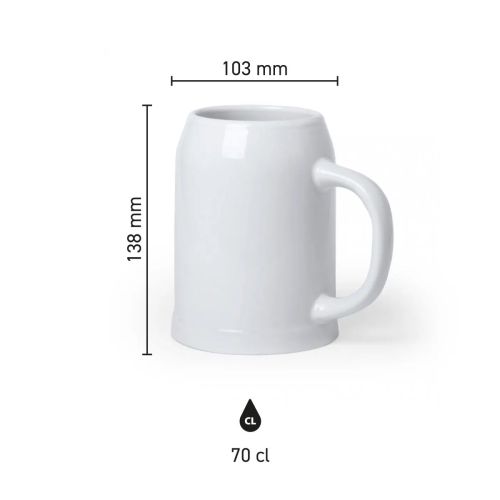 Infographic shows the product dimensions of the beer mug Hamburg 70 cl made of porcelain.