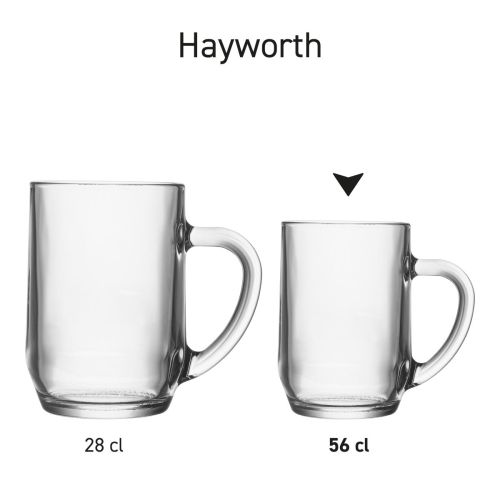 Series overview of glass Hayworth beer mugs 56 cl. in various designs.