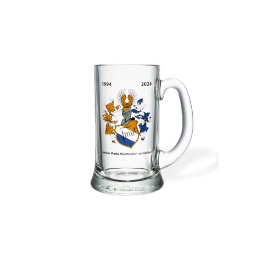 Bierpul Icon 25 cl tapmaat glas met meerkleurig Maria Montessori-logo op het voorpaneel