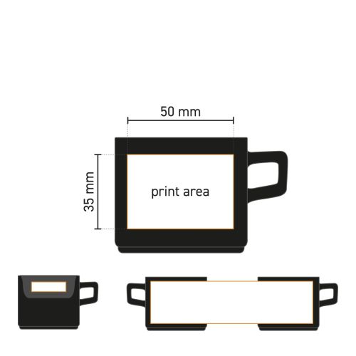 Technical working drawing of Blackwell Espresso Cup 9 cl with indication of printing area for logos.