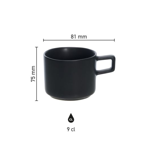 Overview with dimensions of the Blackwell Espresso Cup 9 cl in porcelain, including height and diameter.