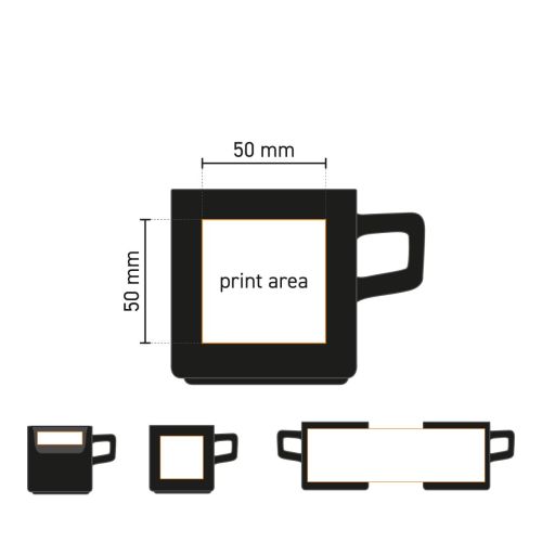 Technical drawing with positioning of the pressure area on coffee cup Blackwell 22 cl porcelain.