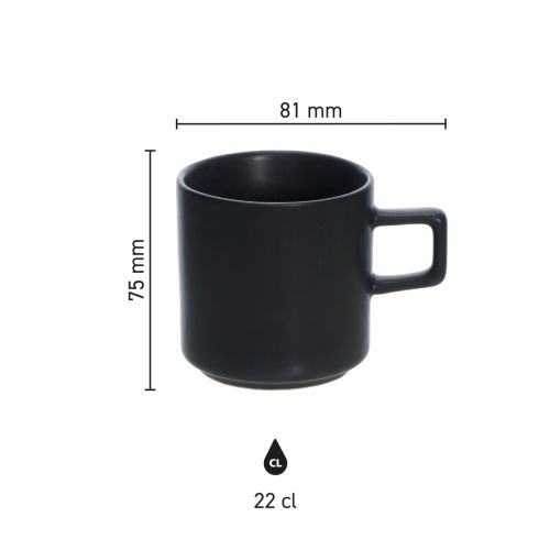 Infographic shows height, diameter and capacity of Blackwell porcelain coffee cup 22 cl.