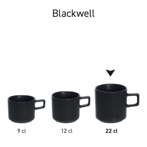 Multiple porcelain Blackwell coffee cups 22 cl presented side by side as a product series.