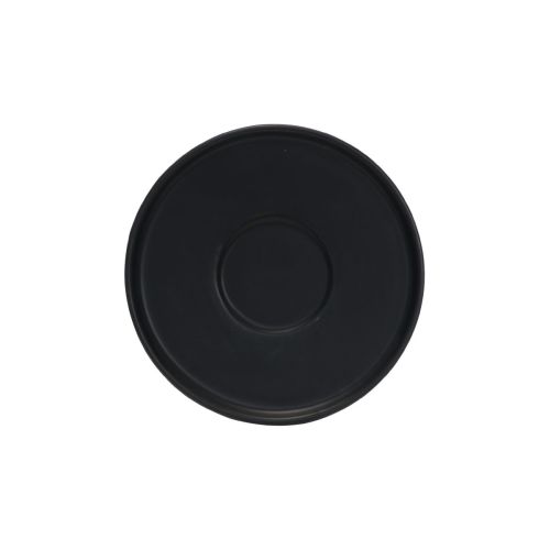 Front view of the 14 cm Blackwell double espresso saucer, made of porcelain with a smooth and rounded design.