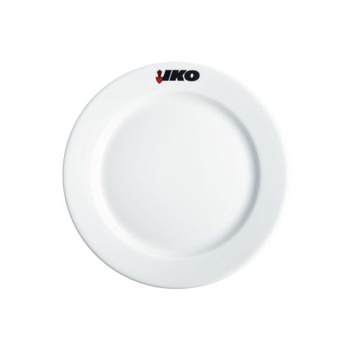 Bord met brede rand wit 17 cm porselein met meerkleurig Iko-logo op de rand