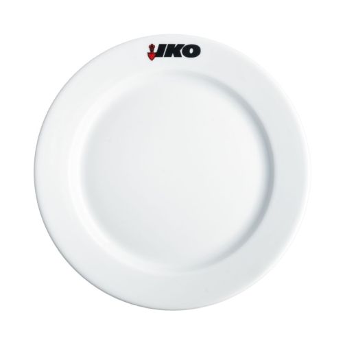 Bord met brede rand wit 24 cm porselein met meerkleurig Iko-logo op de rand