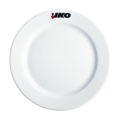 Bord met brede rand wit 26,5 cm porselein met meerkleurig Iko-logo op de rand