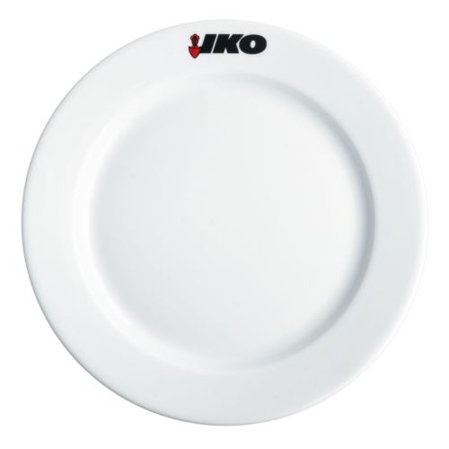 Bord met brede rand wit 28 cm porselein met meerkleurig Iko-logo op de rand