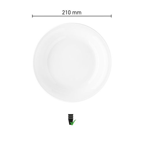 Maatvoering van het Bord Coup diep 21 cm porselein met diameter en hoogte in infographic