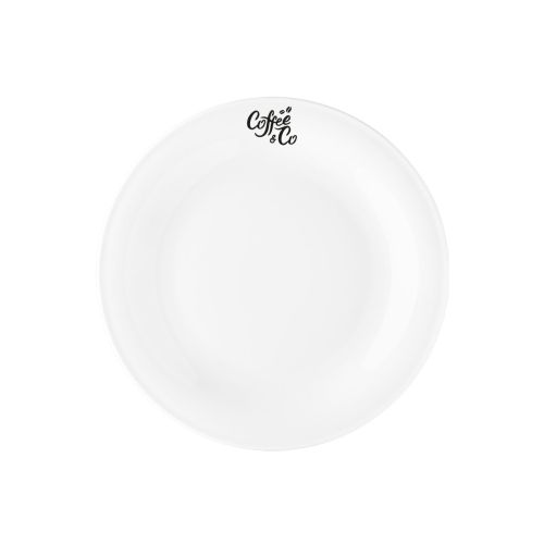 Plate Coup flat 17 cm porcelain with unicolour CoffeeCo logo on front face