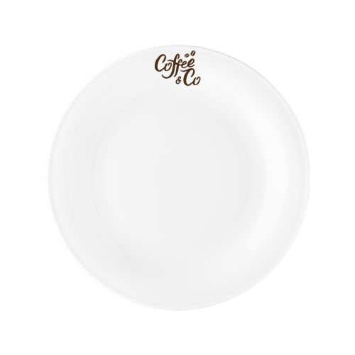 Bord Coup plat 21 cm porselein met eenkleurig logo van CoffeeCo op het vooraanzicht