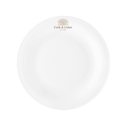 Bord Coup plat 21 cm porselein met meerkleurig CorkColor-logo op het vooraanzicht