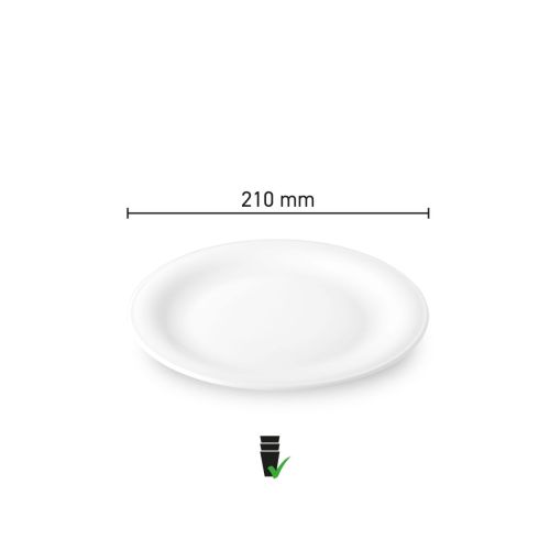 Maatvoering van het Bord Coup plat 21 cm porselein met diameter en hoogte in infographic