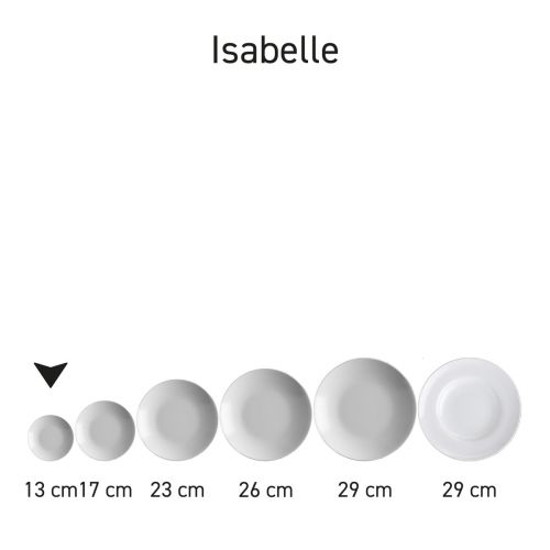 Reeks porseleinen diepe borden Isabelle gepresenteerd als serie in verschillende combinaties.