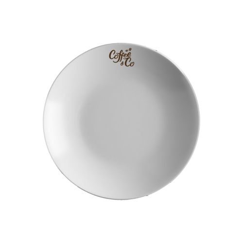Deep plate Isabelle 17 cm in porcelain with single-coloured CoffeeCo logo visible on the front.