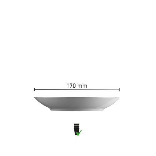 Infographic of porcelain plate Isabelle 17 cm with dimensions and scale.