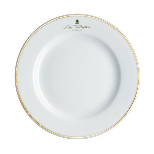 21 cm porcelain plate featuring a single-colour Le Bistro Deventer logo on the front