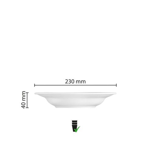 Infographic showing dimensions of the deep Princip plate 23 cm, including diameter and depth. Infographic showing dimensions of the deep Princip plate 23 cm, including diameter and depth.