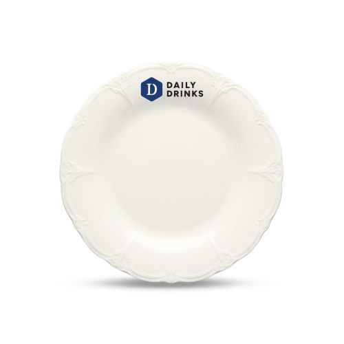 Porcelain Retro plate 16 cm with multi-coloured DailyDrinks logo visible on the front.