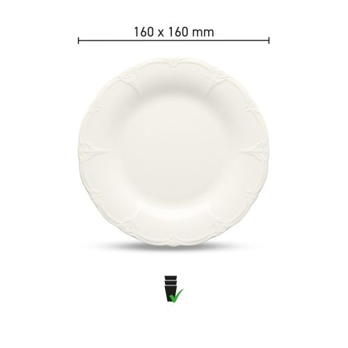 Infographic of dimensions Retro plate 16 cm of porcelain with diameter and rim height.