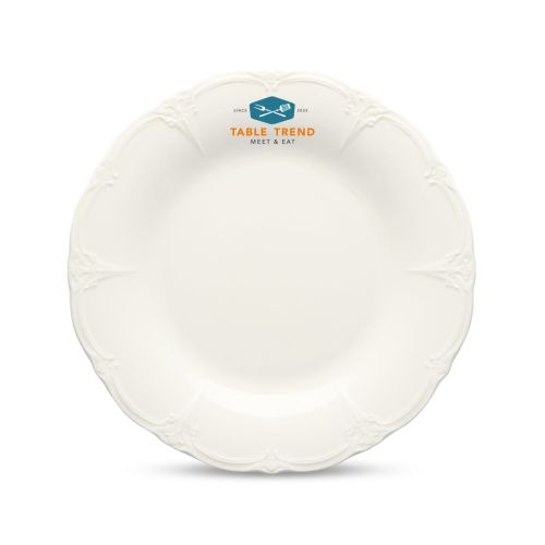 Porseleinen bord Retro 21,5 cm met meerkleurig logo van TableTrend in het midden van het vooraanzicht.