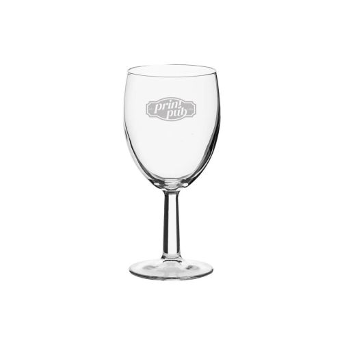 Fijn gegraveerd PrintPub-logo op Brasserie wijnglas 19,5 cl., zichtbaar aan de voorkant van het glas. Fijn gegraveerd PrintPub-logo op Brasserie wijnglas 19,5 cl., zichtbaar aan de voorkant van het glas.