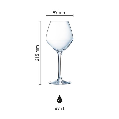 Image with dimensions of the Cabernet young wine glass 47 cl, shown in infographic style. Image with dimensions of the Cabernet young wine glass 47 cl, shown in infographic style.