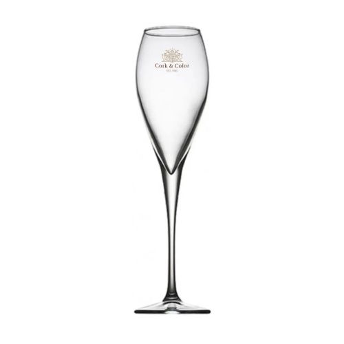 Monte Carlo champagneglas van 22,5 cl met meerkleurig CorkColor-logo op de voorzijde. Monte Carlo champagneglas van 22,5 cl met meerkleurig CorkColor-logo op de voorzijde.