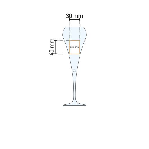 Werktekening met drukgebied voor bedrukking op Chef & Sommelier Open Up champagneglas 20 cl, kelk en positie. Werktekening met drukgebied voor bedrukking op Chef & Sommelier Open Up champagneglas 20 cl, kelk en positie.