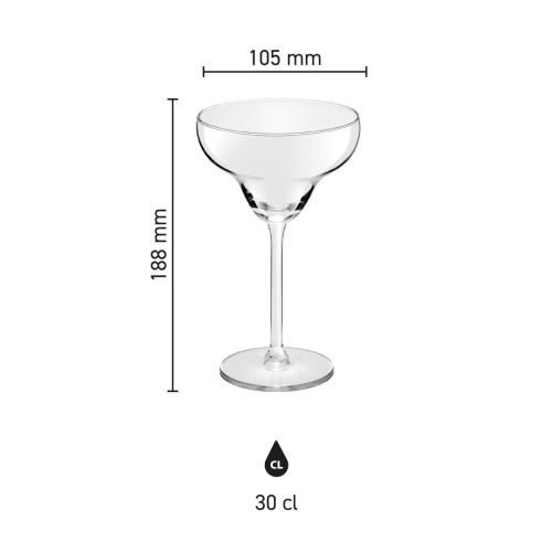 Infographic met hoogte en diameter van het Margarita cocktailglas van 30 cl glas. Infographic met hoogte en diameter van het Margarita cocktailglas van 30 cl glas.