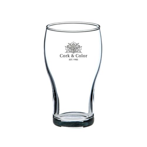 Voorzijde van het Cola Groot 28 cl. glas bedrukt met een enkelkleurig CorkColor-logo. Voorzijde van het Cola Groot 28 cl. glas bedrukt met een enkelkleurig CorkColor-logo.