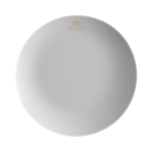 Coupe bord Isabelle van 24 cm in porselein met CorkColor-logo in één kleur op het midden van het bord.
