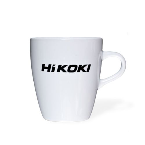 Witte Cynthia mok van porselein met Hikoki logo in één kleur op het vooraanzicht, inhoud 20 cl.