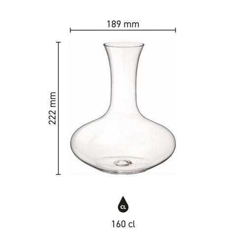 Infografisch overzicht van de productafmetingen van glazen decanteerkaraf Electra 1,6 liter.