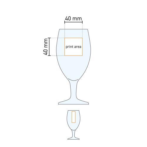 Technische werktekening van de Deister Pokal 25 cl tapmaat glas met drukgebied-aanduiding